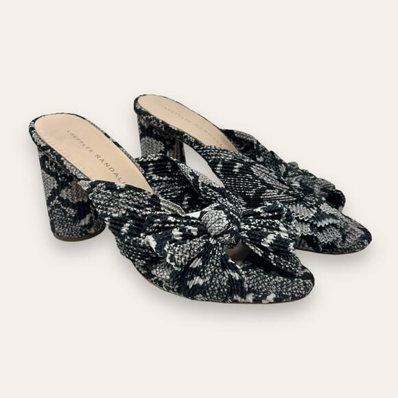 Loeffler Randall Penny Pleated Knot Mule Slip On Sandal Snake Black 8 Women’s - Picture 1 of 11